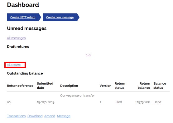 LBTT dashboard - All returns