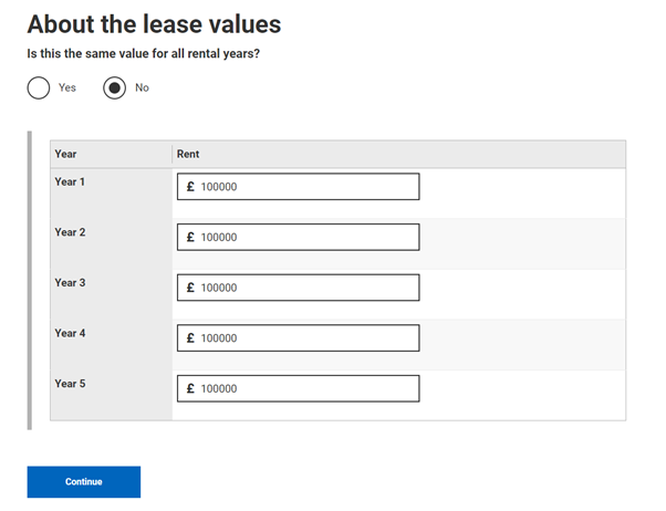 Image showing how to complete the about the lease values in a lease review 