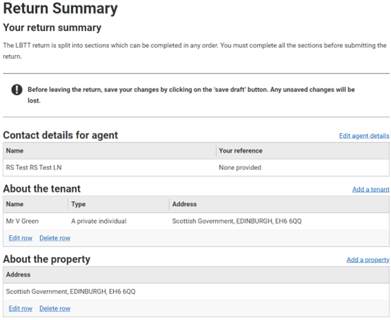 return summary details