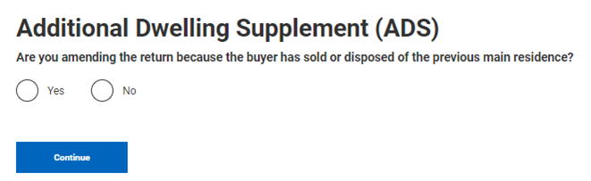 Screenshot showing the question 'Are you amending the return because the buyer has sold or disposed of the main residence