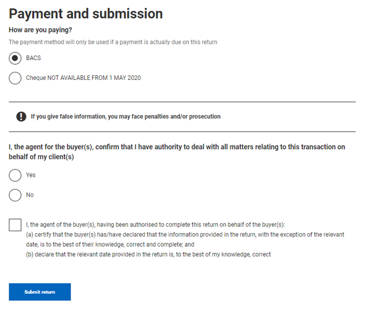 Screenshot of payment and submission information