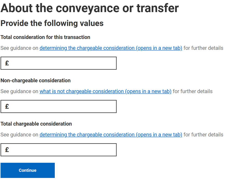 Menu titled "About the conveyance or transfer"