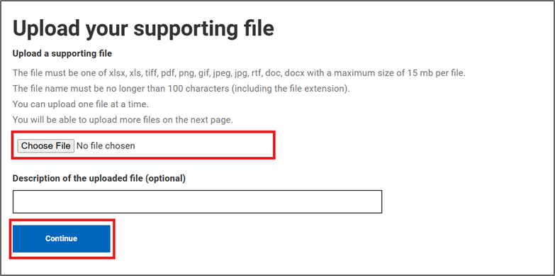 A screen displaying options to upload a file.