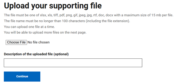 A menu allowing the user to upload their supporting file