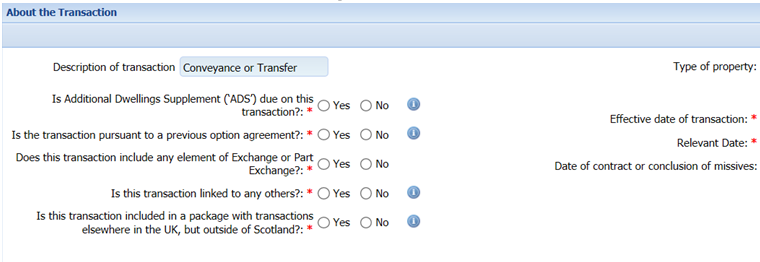 Screenshot of 'About the Transaction - Conveyance or Transfer' page